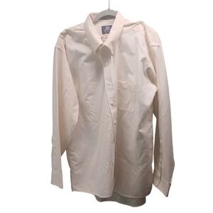 Stafford Wrinkle Free Oxford Button Down Shirt Mens 17.5 35 Cream Long Sleeve